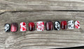 Don't Hang Up handmade hand painted ghost mask horror press on nails with red blood splatter and glitter, short square