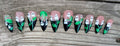 Ghost Lilies handmade black french tip press on nails with hand painted ghost flowers and green vines, long stiletto