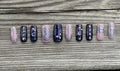 Space Cowgirl handmade sheer pink 3D chrome swirl and purple star and moon press on nails, medium square