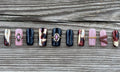 Royal Blood handmade pink black and gold foil press on nails with jeweled charms, medium square