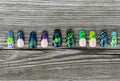 Toxic handmade neon green purple and navy dot press on nails, medium square
